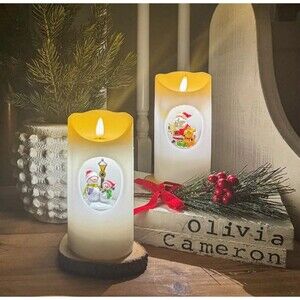 Lighted Rotating Candle Snowmen Santa Music Christmas Holiday Decor singing
